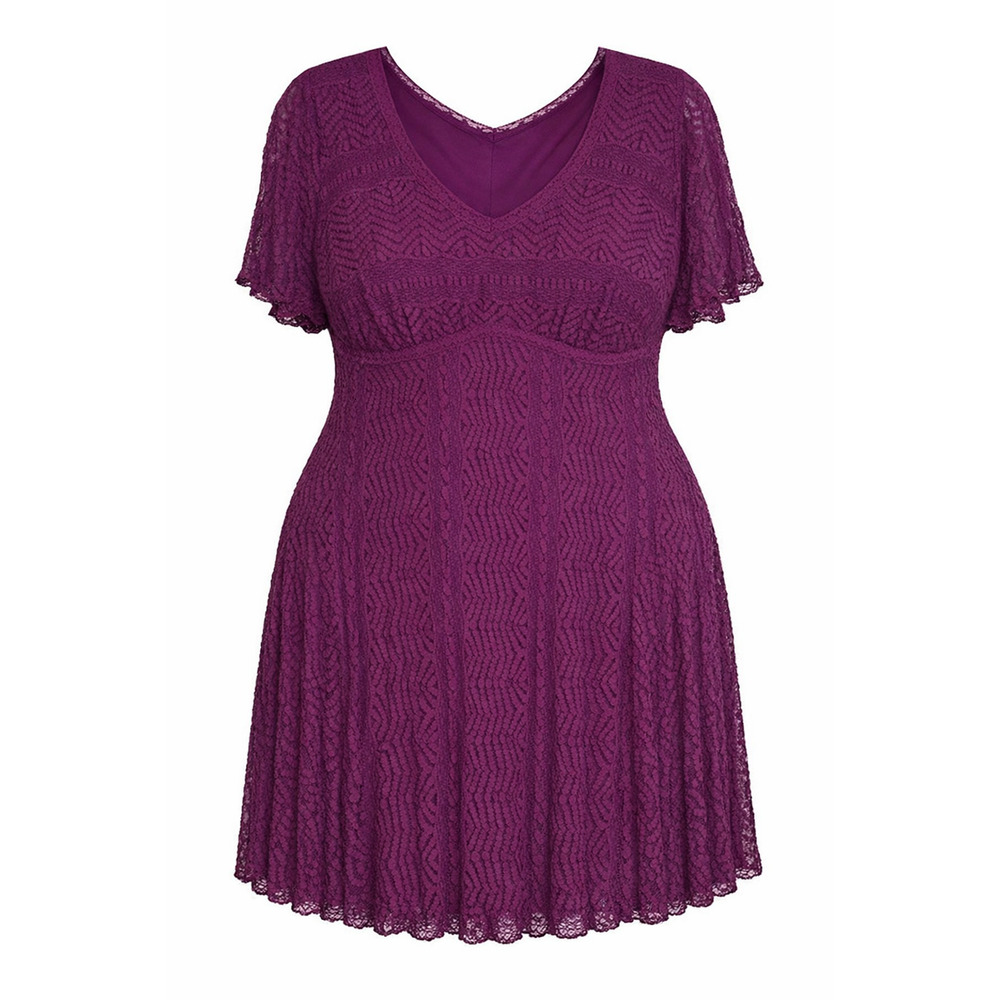 Chris McLaughlin 16W Plum Lace Dress V-Neck Short Sleeve